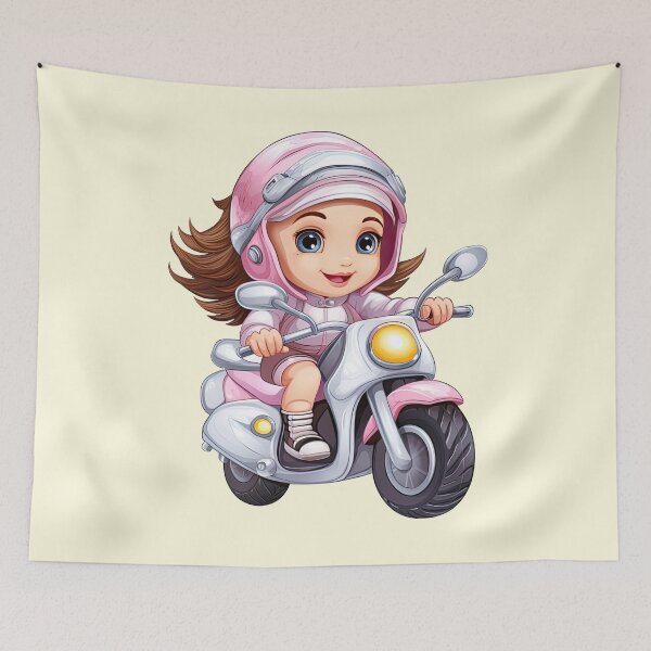 Item preview, Teenage Girl Riding a Silver Scooter  (off white like background) designed and sold by TheTrendsDesk.