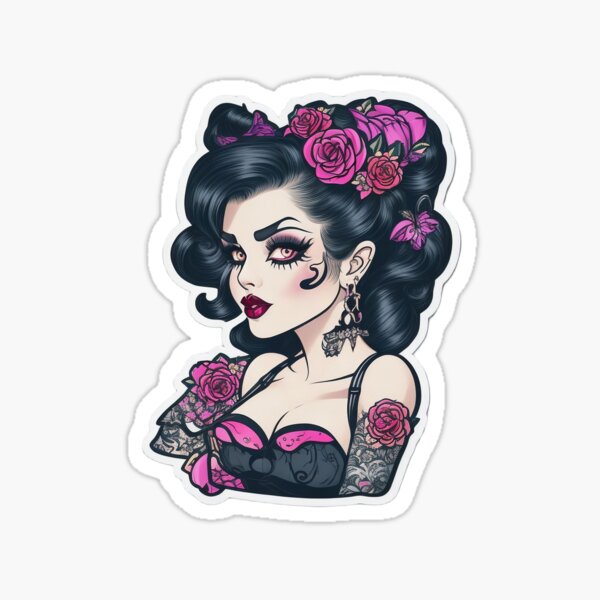 Rock n Roll Gothic Tattoo Pin Up Girl Rockabilly P' Sticker