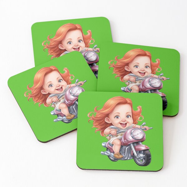 Item preview, Teenage Girl Riding a Pink Motorcycle  (kelly green background) designed and sold by TheTrendsDesk.