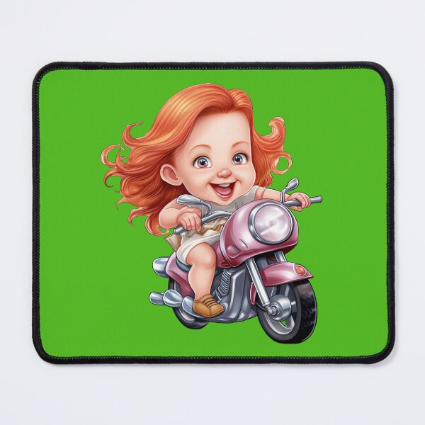 Item preview, Teenage Girl Riding a Pink Motorcycle (kelly green background) designed and sold by TheTrendsDesk.