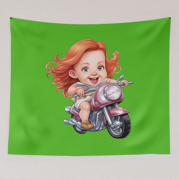 Item preview, Teenage Girl Riding a Pink Motorcycle  (kelly green background) designed and sold by TheTrendsDesk.