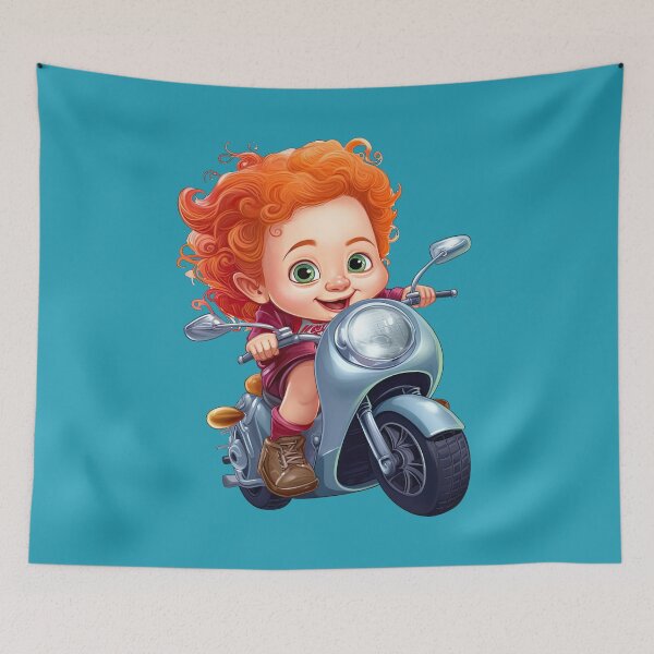Item preview, Teenage Girl Riding a Silver Scooter  (blue background) designed and sold by TheTrendsDesk.