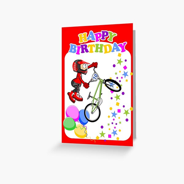 Carte De Vœux Joyeux Anniversaire Brave Cycliste Bmx Par Megasitiodesign Redbubble