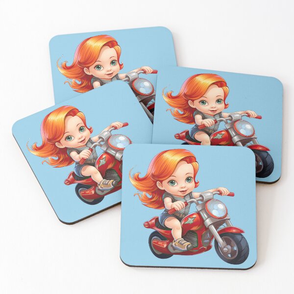 Item preview, Teenage Girl Riding a Red Motorcycle  (light blue background) designed and sold by TheTrendsDesk.