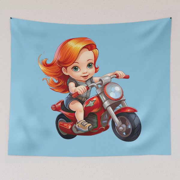 Item preview, Teenage Girl Riding a Red Motorcycle  (light blue background) designed and sold by TheTrendsDesk.