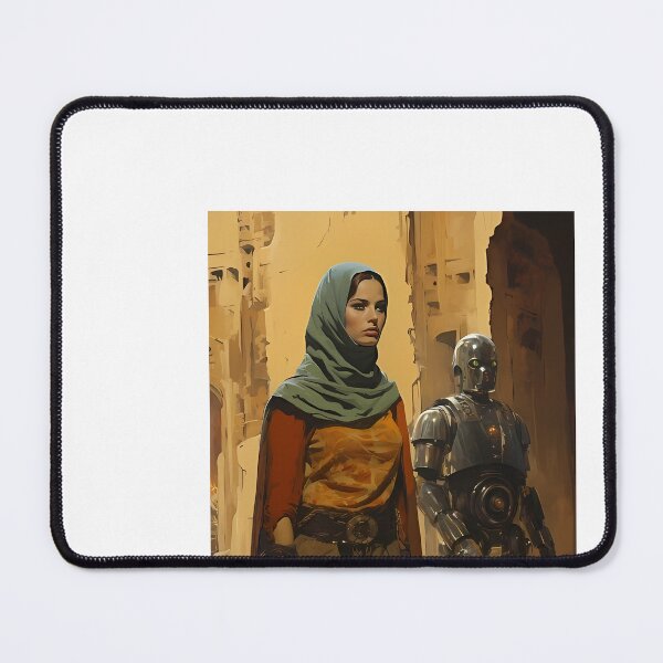 Item preview, a painting of a woman standing next to a robot designed and sold by Dark Fantasy Store.