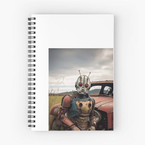 Item preview, a robot sitting on top of a rusted car in a field designed and sold by Dark Fantasy Store.