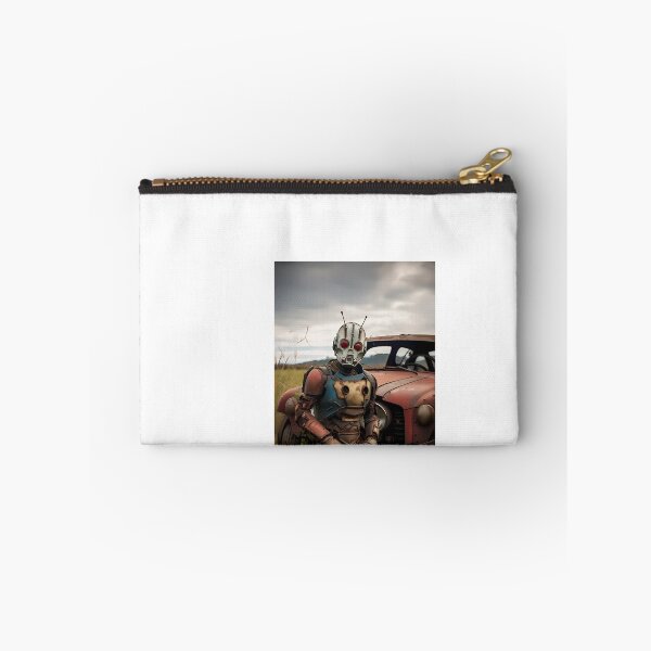Item preview, a robot sitting on top of a rusted car in a field designed and sold by Dark Fantasy Store.