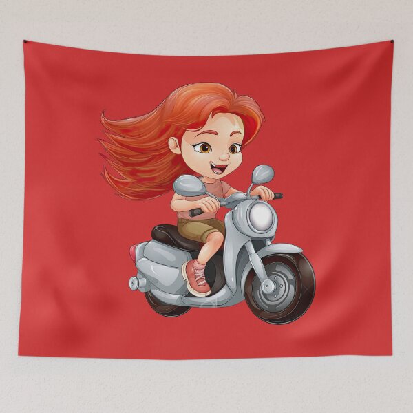 Item preview, Teenage Girl Riding a Silver Scooter  (red background) designed and sold by TheTrendsDesk.