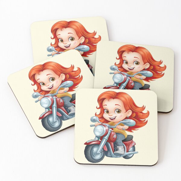 Item preview, Teenage Girl Riding a Red Motorcycle  (off white like background) designed and sold by TheTrendsDesk.