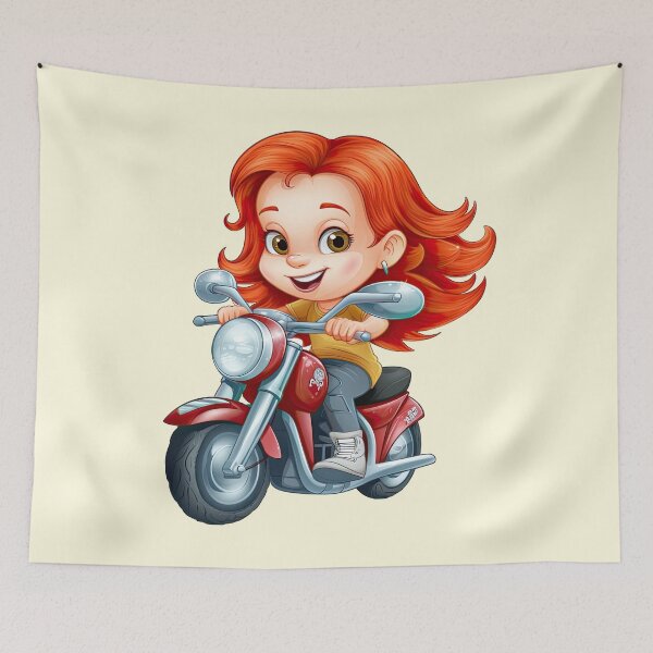 Item preview, Teenage Girl Riding a Red Motorcycle  (off white like background) designed and sold by TheTrendsDesk.