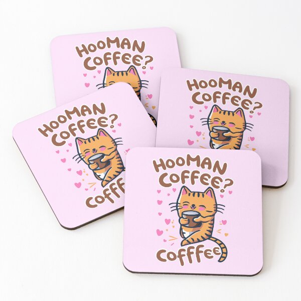 Item preview, Cute little kitten drinking coffee with word "Hooman Cofffee?" designed and sold by CooffeeeOrTeaaa.