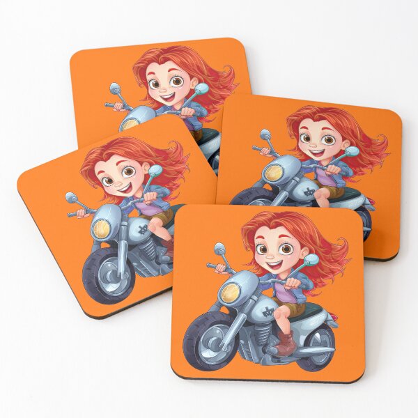 Item preview, Teenage Girl Riding a Silver Motorcycle  (orange background) designed and sold by TheTrendsDesk.