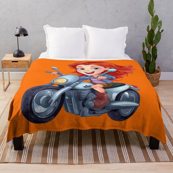 Item preview, Teenage Girl Riding a Silver Motorcycle (orange background) designed and sold by TheTrendsDesk.