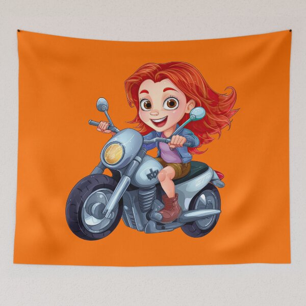 Item preview, Teenage Girl Riding a Silver Motorcycle  (orange background) designed and sold by TheTrendsDesk.