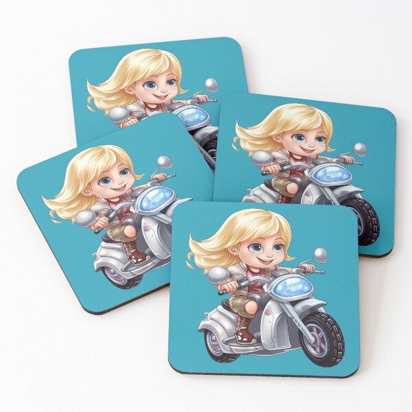 Item preview, Teenage Girl Riding a Silver Scooter  (blue background) designed and sold by TheTrendsDesk.