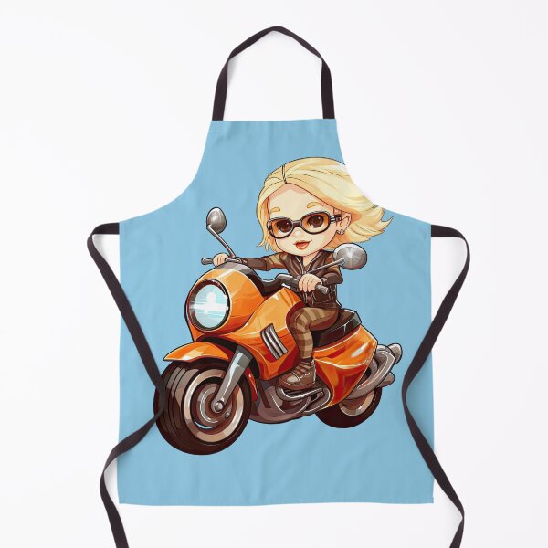 Item preview, Teenage Girl Riding an Orange Motorcycle (light blue background) designed and sold by TheTrendsDesk.