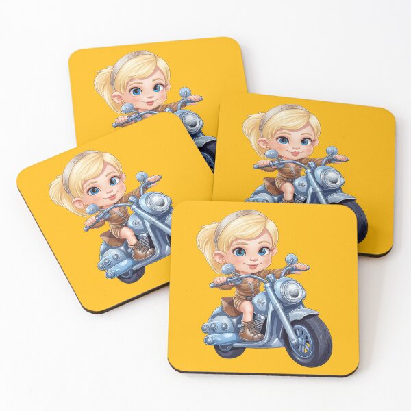 Item preview, Teenage Girl Riding a Blue Motorcycle  (yellow background) designed and sold by TheTrendsDesk.