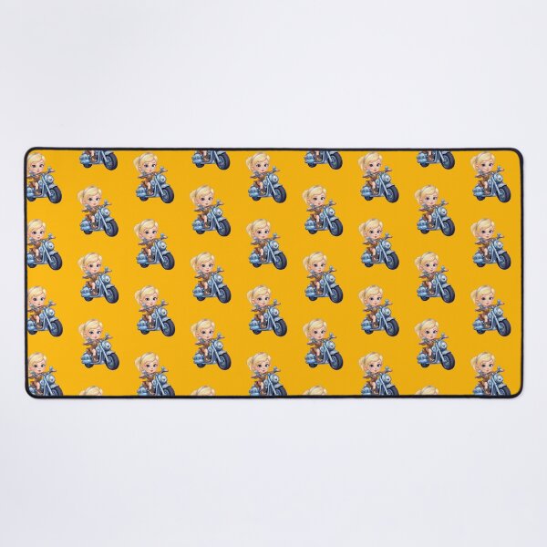 Item preview, Teenage Girl Riding a Blue Motorcycle  (yellow background) designed and sold by TheTrendsDesk.
