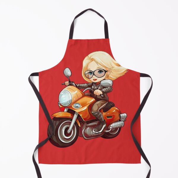 Item preview, Teenage Girl Riding a Blue Motorcycle (red background) designed and sold by TheTrendsDesk.