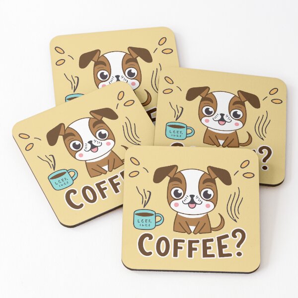Item preview, Cute little dog inviting to drink coffee with his word "Coffee?" designed and sold by CooffeeeOrTeaaa.
