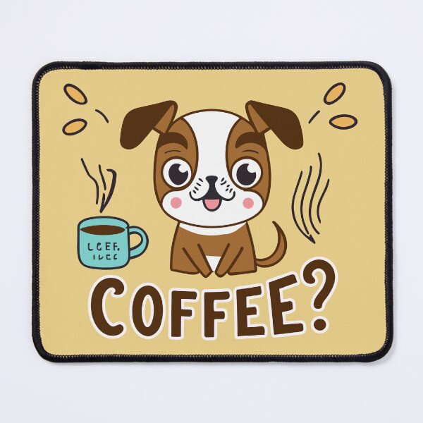 Item preview, Cute little dog inviting to drink coffee with his word "Coffee?" designed and sold by CooffeeeOrTeaaa.