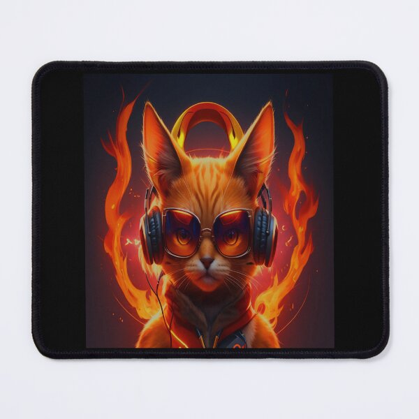 Item preview, DJ gato guapo en llamas-Gatos con auriculares designed and sold by FineStudios.