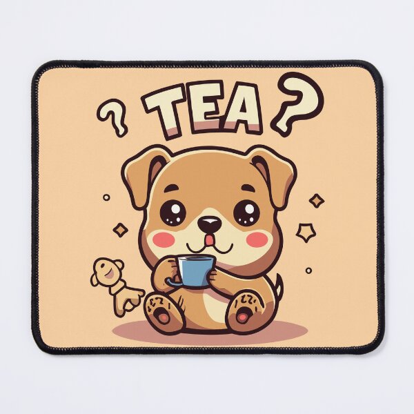 Item preview, Cute little dog drinking tea with word "Tea?" designed and sold by CooffeeeOrTeaaa.