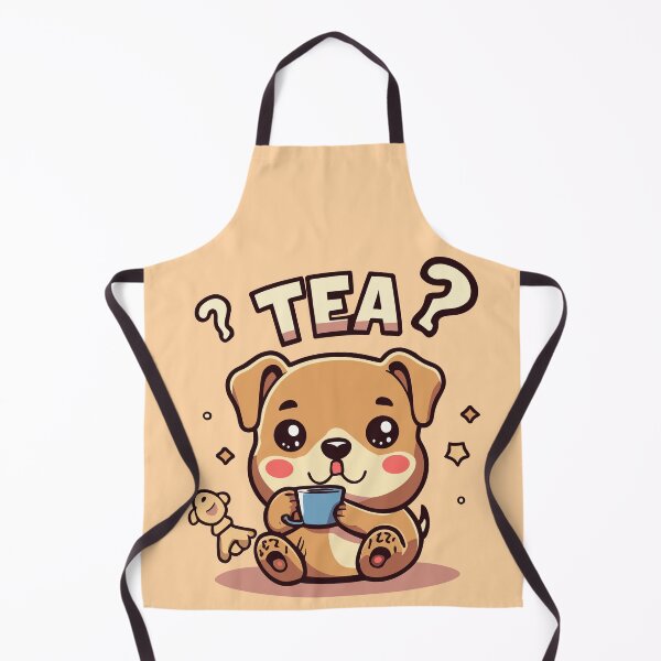 Item preview, Cute little dog drinking tea with word "Tea?" designed and sold by CooffeeeOrTeaaa.