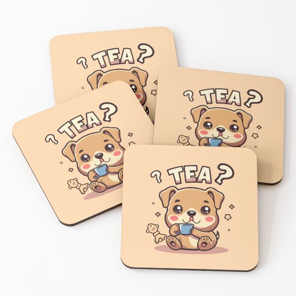 Item preview, Cute little dog drinking tea with word "Tea?" designed and sold by CooffeeeOrTeaaa.