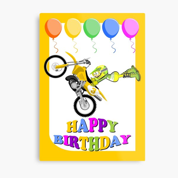 Impression Metallique Joyeux Anniversaire Coureur De Motocross Par Megasitiodesign Redbubble