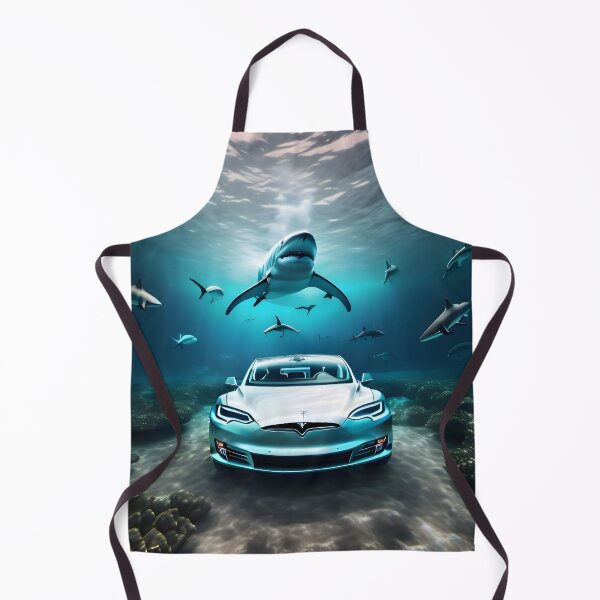 Item preview, An energy-filled and captivating illustration of a car on the bottom of the ocean surrounded by sharks in the style of photorealistic wildlife art designed and sold by AI-Only Creations.