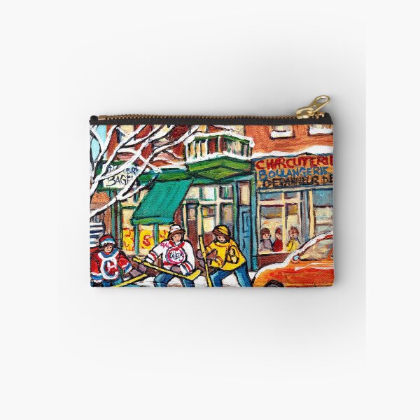 Item preview, STREET HOCKEY PRACTICE MONTREAL WINTER SCENE PAINTING NEAR BAKERY designed and sold by Carole  Spandau.