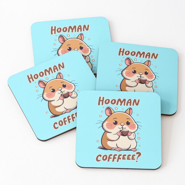 Item preview, Cute hamster drinking coffee with words "Hooman Cofffee?" designed and sold by CooffeeeOrTeaaa.