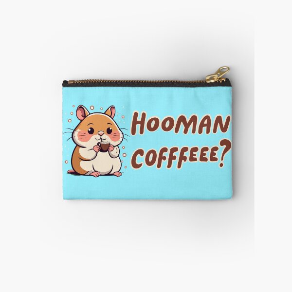 Item preview, Cute hamster drinking coffee with words "Hooman Cofffee?" designed and sold by CooffeeeOrTeaaa.