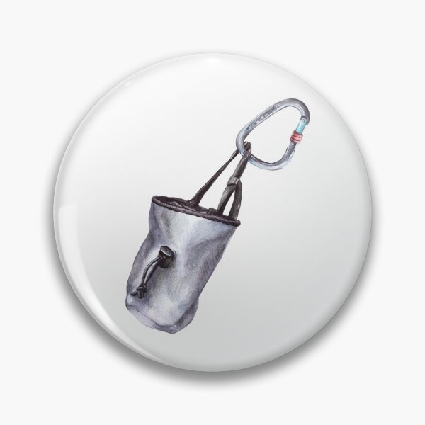 Item preview, Grey chalk bag with carabiner for rock climbing, bouldering. Watercolor illustration designed and sold by BartolArt.