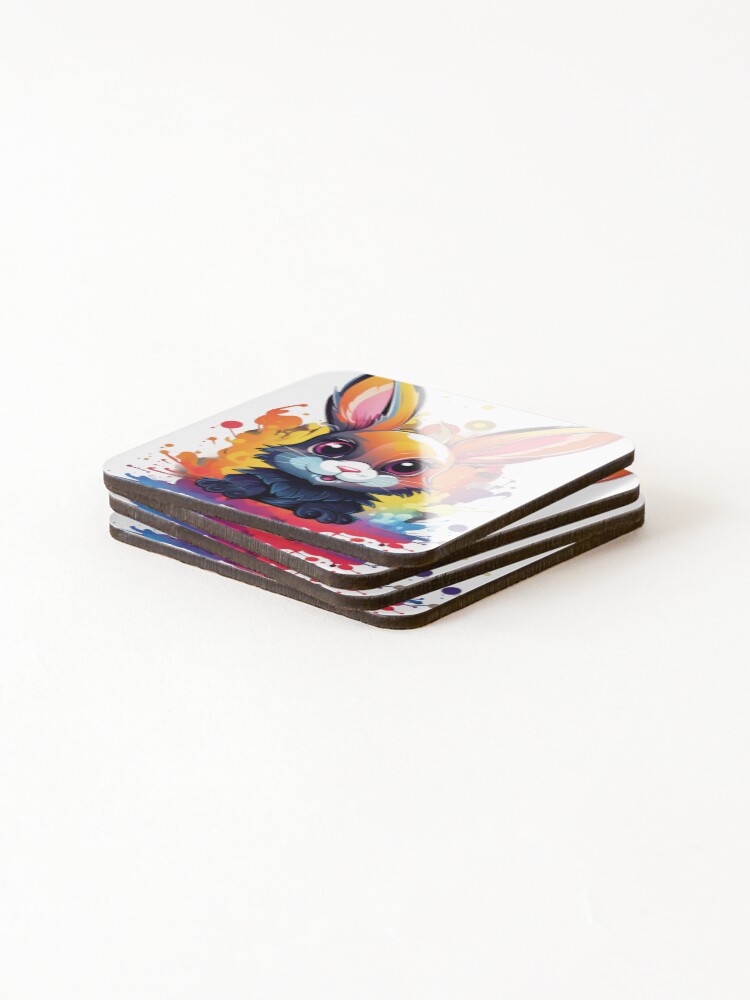 Thumbnail 4 of 5, Coasters (Set of 4), Cheeky Rabbit Splash designed and sold by RestingLioness.