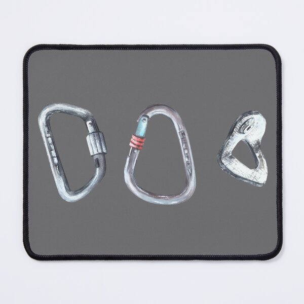 Item preview, Grey metal carbine set for rock climbing, bouldering. Watercolor illustration designed and sold by BartolArt.