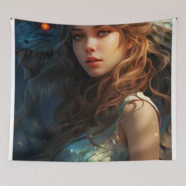 Item preview, The Enchanting Embrace: A Beautiful Woman and Her Blue Dragon designed and sold by oanaunciuleanu.