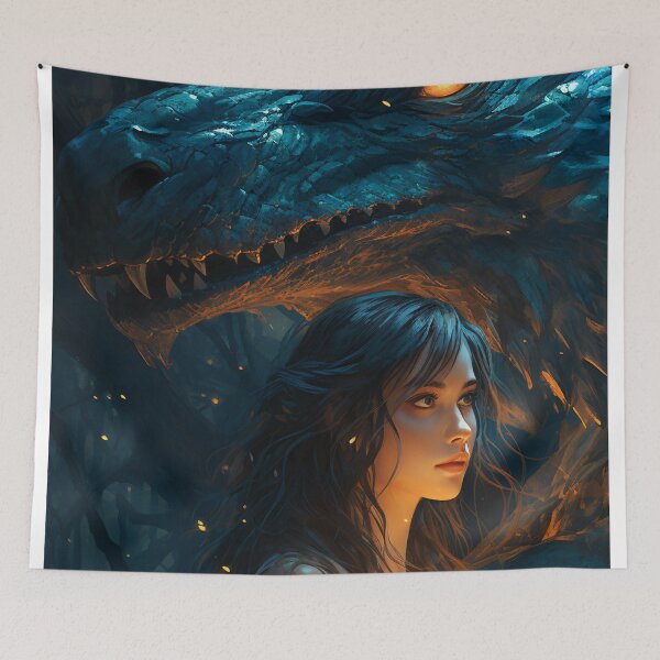 Item preview, The Enchanting Embrace: A Beautiful Woman and Her Blue Dragon designed and sold by oanaunciuleanu.