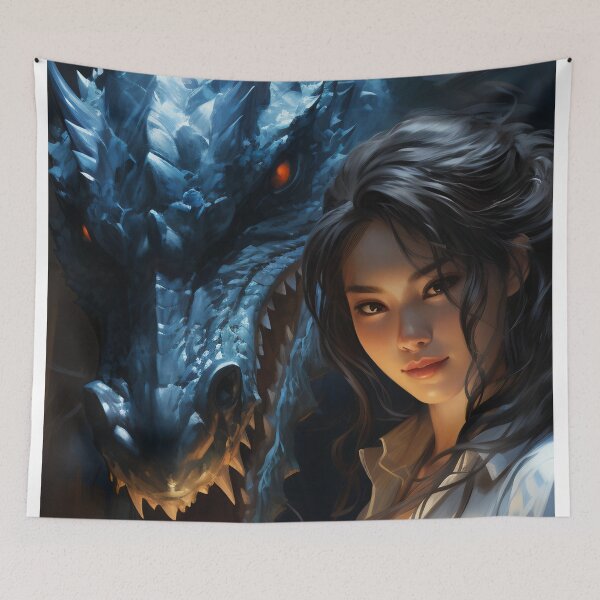 Item preview, The Enchanting Embrace: A Beautiful Woman and Her Blue Dragon designed and sold by oanaunciuleanu.