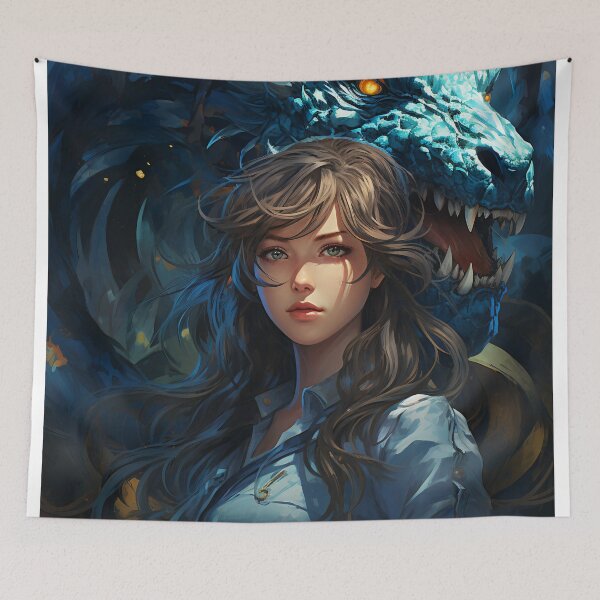 Item preview, The Enchanting Embrace: A Beautiful Woman and Her Blue Dragon designed and sold by oanaunciuleanu.