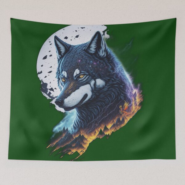 Item preview, Elemental Moon Wolf (Dark Green) designed and sold by AmaziaCo.
