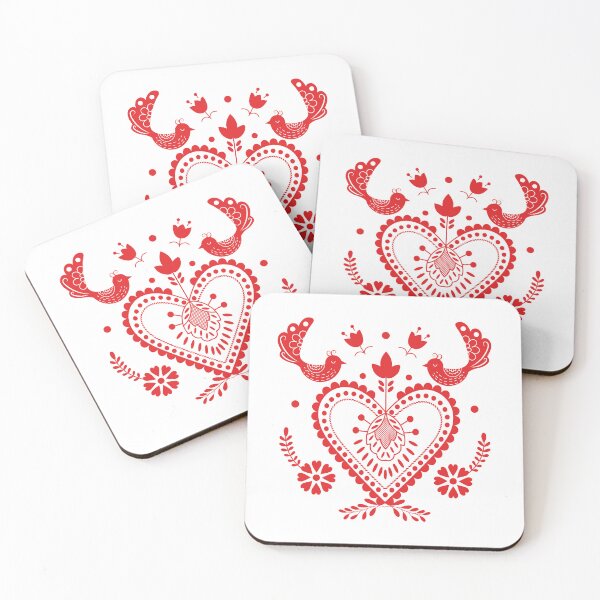 Item preview, Kalocsai folk art red heart and birds  designed and sold by Kormix.