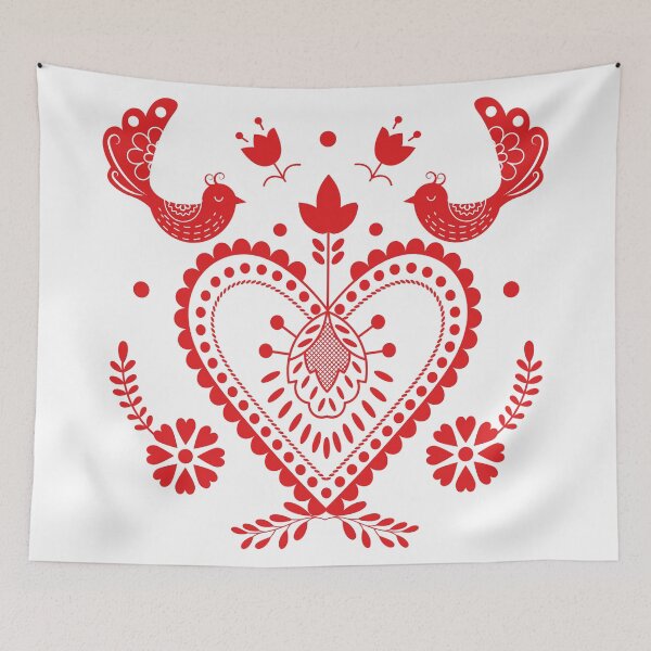 Item preview, Kalocsai folk art red heart and birds  designed and sold by Kormix.