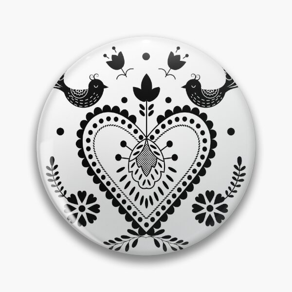 Item preview, Kalocsai folk art black heart and birds  designed and sold by Kormix.