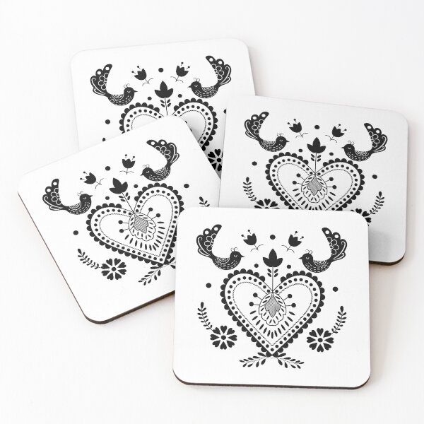 Item preview, Kalocsai folk art black heart and birds  designed and sold by Kormix.