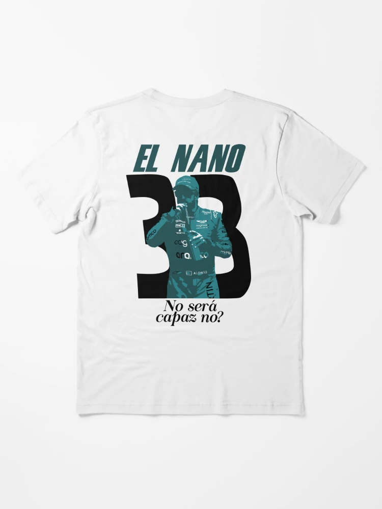 Camiseta esencial con la obra «Fernando Alonso Bebiendo Aston Martin F1  2023 Win 33 El Nano» de Almorranero