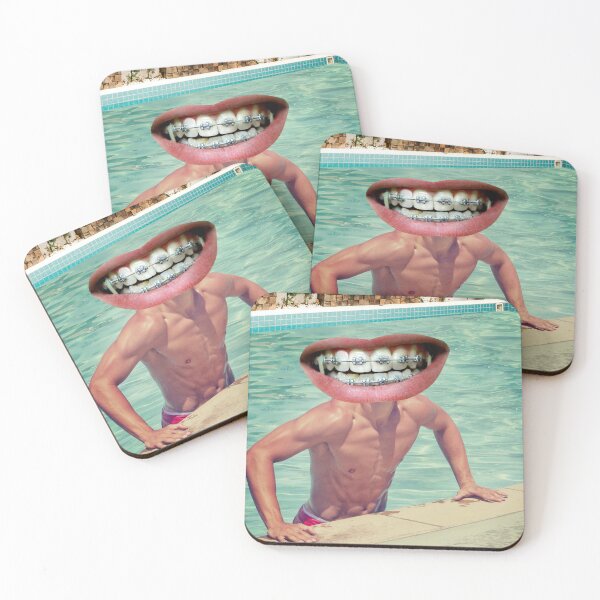 Item preview, Quirky Surreal Print - Poolside Abs and Big Lips with Braces - 'Hey Baby' designed and sold by GollyWillikers.