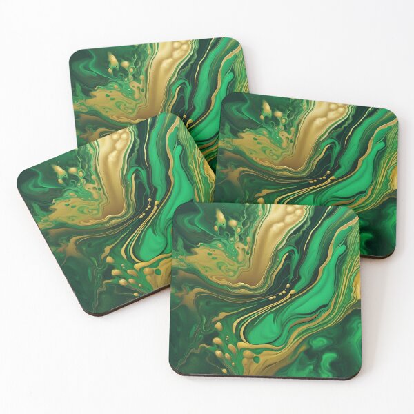 Item preview, Emerald Green and Gold Marble Fluid Painting designed and sold by KirstenStar.
